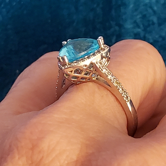 925 blue/clear cz halo ring - Picture 4 of 6